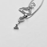 Sterling Silver Heart Triquetra Key Necklace, Silver Chain, Celtic Necklaces, Love Hearts