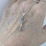 Sterling Silver Heart Triquetra Key Necklace, Silver Chain, Celtic Necklaces, Love Hearts