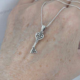 Sterling Silver Heart Triquetra Key Necklace, Silver Chain, Celtic Necklaces, Love Hearts