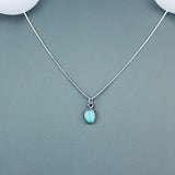 Sterling Silver Small Oval Turquoise Necklace, Silver Chain, Stone Necklaces