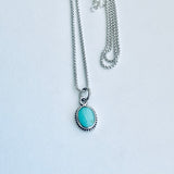 Sterling Silver Small Oval Turquoise Necklace, Silver Chain, Stone Necklaces
