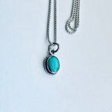Sterling Silver Small Oval Turquoise Necklace, Silver Chain, Stone Necklaces