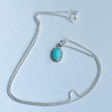 Sterling Silver Small Oval Turquoise Necklace, Silver Chain, Stone Necklaces