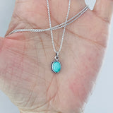 Sterling Silver Small Oval Turquoise Necklace, Silver Chain, Stone Necklaces