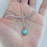 Sterling Silver Small Oval Turquoise Necklace, Silver Chain, Stone Necklaces