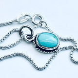 Sterling Silver Small Oval Turquoise Necklace, Silver Chain, Stone Necklaces