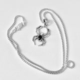 Sterling Silver Unisex Black Onyx Spider Necklace, Bug Necklaces, Silver chain, Bugs