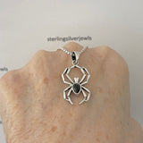 Sterling Silver Unisex Black Onyx Spider Necklace, Bug Necklaces, Silver chain, Bugs