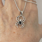 Sterling Silver Unisex Black Onyx Spider Necklace, Bug Necklaces, Silver chain, Bugs
