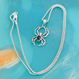 Sterling Silver Unisex Black Onyx Spider Necklace, Bug Necklaces, Silver chain, Bugs