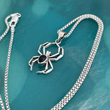 Sterling Silver Unisex Black Onyx Spider Necklace, Bug Necklaces, Silver chain, Bugs