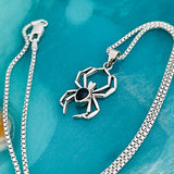 Sterling Silver Unisex Black Onyx Spider Necklace, Bug Necklaces, Silver chain, Bugs