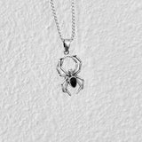 Sterling Silver Unisex Black Onyx Spider Necklace, Bug Necklaces, Silver chain, Bugs