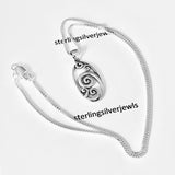 Sterling Silver Large Oval Waves Necklace, Silver Chain, Ocean Waves, Surfer Chains
