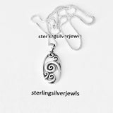Sterling Silver Large Oval Waves Necklace, Silver Chain, Ocean Waves, Surfer Chains