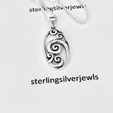 Sterling Silver Large Oval Waves Necklace, Silver Chain, Ocean Waves, Surfer Chains