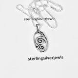 Sterling Silver Large Oval Waves Necklace, Silver Chain, Ocean Waves, Surfer Chains