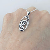 Sterling Silver Large Oval Waves Necklace, Silver Chain, Ocean Waves, Surfer Chains