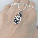 Sterling Silver Large Oval Waves Necklace, Silver Chain, Ocean Waves, Surfer Chains