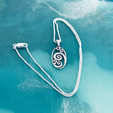 Sterling Silver Large Oval Waves Necklace, Silver Chain, Ocean Waves, Surfer Chains
