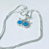 Sterling Silver Blue Lab Opal Owl Necklace, Silver Chain, Animal Necklaces, Spirit Birds