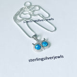 Sterling Silver Blue Lab Opal Owl Necklace, Silver Chain, Animal Necklaces, Spirit Birds