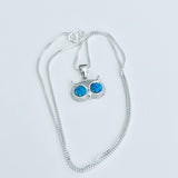 Sterling Silver Blue Lab Opal Owl Necklace, Silver Chain, Animal Necklaces, Spirit Birds