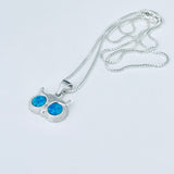 Sterling Silver Blue Lab Opal Owl Necklace, Silver Chain, Animal Necklaces, Spirit Birds