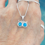 Sterling Silver Blue Lab Opal Owl Necklace, Silver Chain, Animal Necklaces, Spirit Birds