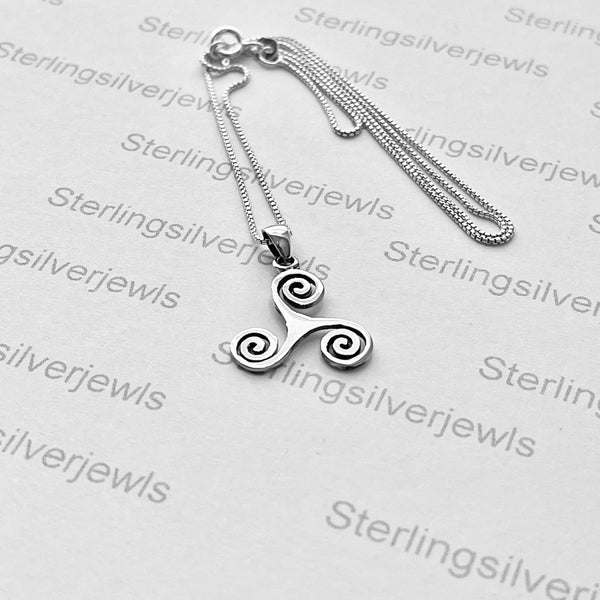 Sterling Silver Celtic Triskele Necklace, Silver Chain, Triskelion Necklaces, Celtics