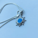 Sterling Silver Blue Lab Opal Sun Necklace, Silver Necklaces, Sunshine Necklace, October Birthstone