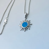 Sterling Silver Blue Lab Opal Sun Necklace, Silver Necklaces, Sunshine Necklace, October Birthstone