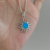 Sterling Silver Blue Lab Opal Sun Necklace, Silver Necklaces, Sunshine Necklace, October Birthstone