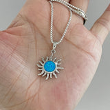 Sterling Silver Blue Lab Opal Sun Necklace, Silver Necklaces, Sunshine Necklace, October Birthstone