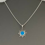 Sterling Silver Blue Lab Opal Sun Necklace, Silver Necklaces, Sunshine Necklace, October Birthstone
