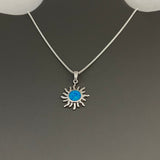 Sterling Silver Blue Lab Opal Sun Necklace, Silver Necklaces, Sunshine Necklace, October Birthstone