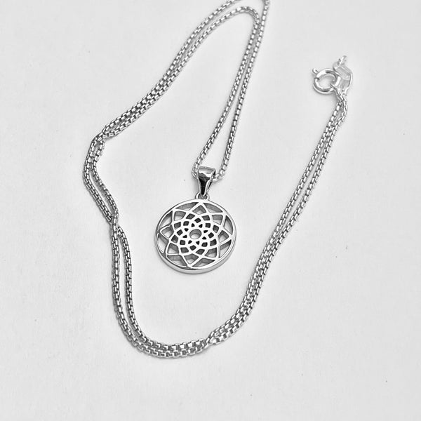 Sterling Silver Small Mandala Necklace, Silver Necklaces, Lotus Flower, Geometric
