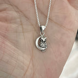 Sterling Silver Owl on the Moon Necklace, Silver Necklace, Owl Necklace, Religious Necklace