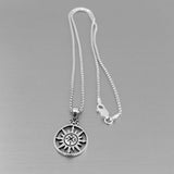 Sterling Silver Sun and Compass Necklace, Silver Chain, Sun Necklace, Map Chains