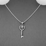 Sterling Silver Key Heart Fleur De Lis Necklace, Silver Chain, Saints, France, Lily Flower Necklaces