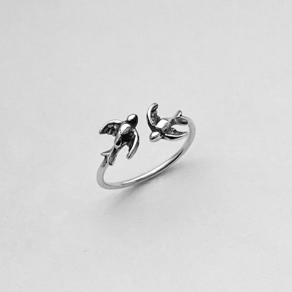 Sterling Silver Flying Sparrows Ring, Bird Ring, Spirit Bird Ring, Silver Ring, Religious Ring