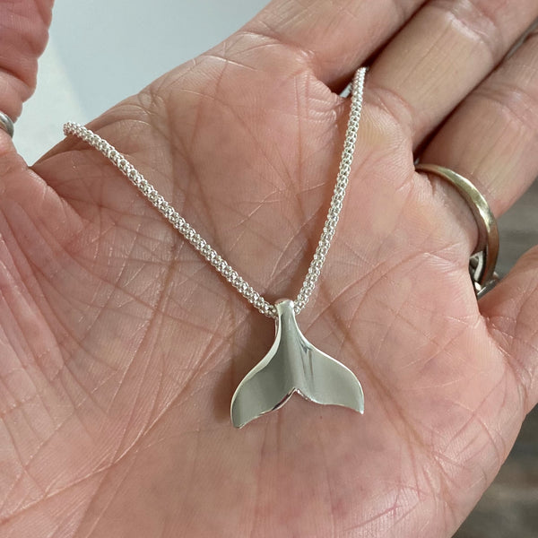 Sterling Silver Small Whale Tail Necklace, Whale Necklace, Fish Silver Necklaces