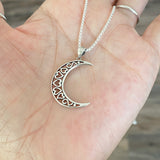 Sterling Silver Large Crescent Moon Heart Necklace, Silver Chain, Celestial Necklaces, Hearts