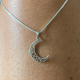 Sterling Silver Heart Crescent Moon Necklace, Silver Chain, Celestial Necklaces, Hearts