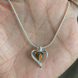 Sterling Silver Black Lab Opal CZ Heart Necklace, Silver Chain, Love Necklaces