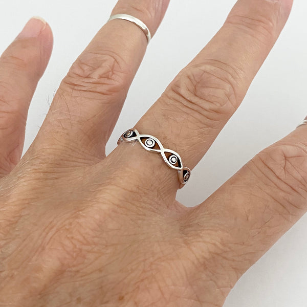 Sterling Silver Eternity All Seeing Eye Band, Silver Ring