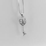 Sterling Silver Key Heart Fleur De Lis Necklace, Silver Chain, Saints, France, Lily Flower Necklaces