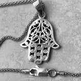 Sterling Silver Flower Hamsa Necklace, Silver Chain, Hand Of God Necklaces, Hand of Fatima