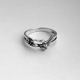 Sterling Silver Flower and Hummingbird Ring, Bird Rings, Spirit Animal Jewelry