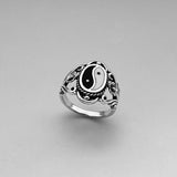 Sterling Silver Large Yin and Yang Ring with Flower, Yoga Rings, Boho Ring, Statement Ring